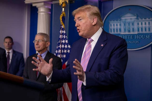 April 4, 2020, Washington, District of Columbia, USA: United States President Donald J. Trump speaks at the coronavirus briefing at the White House Washington, D.C., U.S., on Saturday, April 4, 2020. New York s death toll from coronavirus on Saturday surpassed 3,500 as confirmed cases rose to 113,704, bringing the U.S. total to more than 7,700 fatalities and 287,000 cases. .Credit: Pool via CNP Washington USA - ZUMAs152 20200404_zaa_s152_032 Copyright: xTasosxKatopodisx
