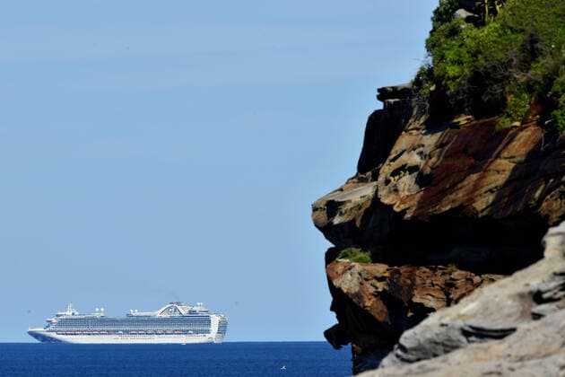 AUSTRALIA CORONAVIRUS COVID-19, The cruise ship the ruby Princess sits of coast of Sydney, Sunday, April 5, 2020. A number of passengers from the Ruby Princess have died in due to the Coronavirus and a number of crew have been taken off and hospitalised. ( NO ARCHIVING, EDITORIAL USE ONLY, NO USE IN BOOKS WITHOUT CONSENT SYDNEY NSW AUSTRALIA  Copyright: xJOELxCARRETTx 20200405001461861037