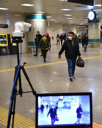 (200405) -- ISTANBUL, April 5, 2020 (Xinhua) -- A temperature checkpoint is seen at a metro station in Istanbul, Turkey, April 4, 2020. Turkey reported 3,013 more coronavirus cases and 76 new deaths on Saturday, bringing the tally of infections to 23,934 and the death toll to 501. (Xinhua) TURKEY-ISTANBUL-COVID-19-CASES 