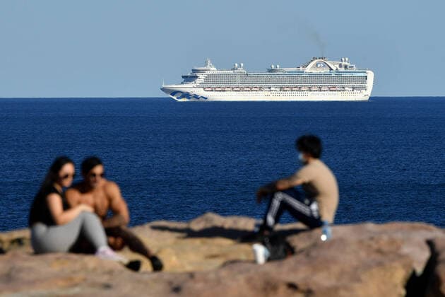 AUSTRALIA CORONAVIRUS COVID-19, The cruise ship the ruby Princess sits of coast of Sydney, Sunday, April 5, 2020. A number of passengers from the Ruby Princess have died in due to the Coronavirus and a number of crew have been taken off and hospitalised. ( NO ARCHIVING, EDITORIAL USE ONLY, NO USE IN BOOKS WITHOUT CONSENT SYDNEY NSW AUSTRALIA  Copyright: xJOELxCARRETTx 20200405001461866786