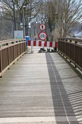 View on Saturday 04 04 2020 in Kamminke County Vorpommern Greifswald Island Usedom of the blocked border crossing to Poland The German neighbouring country has forbidden any border traffic for quite some time