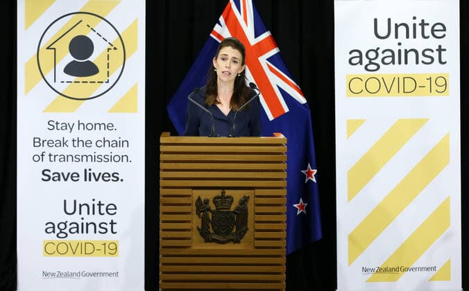 (200405) -- WELLINGTON, April 5, 2020 -- New Zealand Prime Minister Jacinda Ardern speaks during covid-19 coronavirus media update in Wellington, New Zealand on April 5, 2020. New Zealand government believed that the country can put COIVD-19 under control, as the country reported on Sunday the total number of COVID-19 cases reached 1,039 in the country. ( Getty Pool via Xinhua) NEW ZEALAND-WELLINGTON-COVID-19 HagenxHopkins 