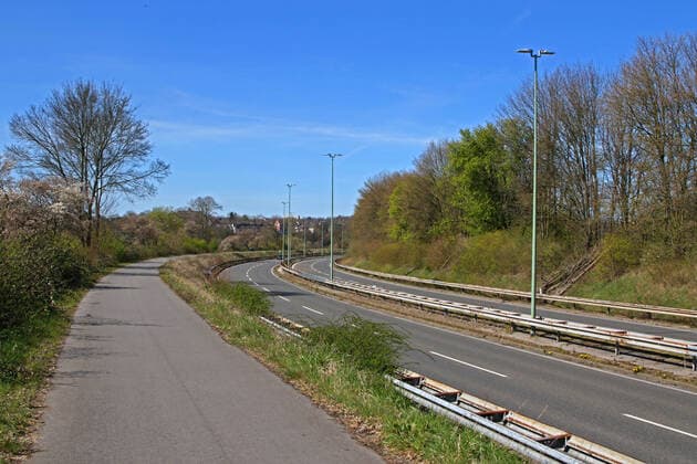 Standstill due to the corona virus There are hardly any or no cars on the otherwise heavily frequented streets such as the four-lane Marie Juchacz Street in Essen Essen North Rhine-Westphalia Germany Marie Juchacz Street