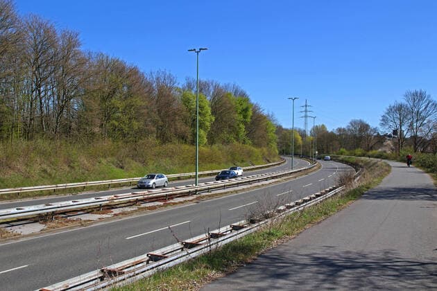 Standstill due to the corona virus There are hardly any or no cars on the otherwise heavily frequented streets such as the four-lane Marie Juchacz Street in Essen Essen North Rhine-Westphalia Germany Marie Juchacz Street