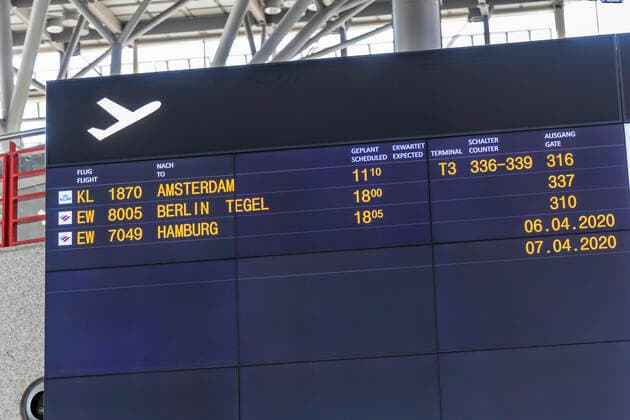 DEU, Germany, Baden Württemberg, Stuttgart, 05 04 2020 On Sunday, the last aircraft for the time being took off from Stuttgart Airport No flight operations until 22 April 2020 The airport is thus moving towards a scheduled closure for the partial renewal of the runway After the total closure, flight operations will be resumed with a runway that was shortened during construction work