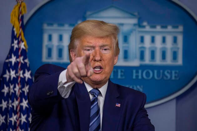 United States President Donald J. Trump takes questions at the coronavirus briefing at the White House Washington, D.C., U.S., on Sunday, April 5, 2020. The next two weeks will be crucial in the United States fight against the coronavirus, warn health officials, who are urging Americans to continue practicing social-distancing measures. Copyright: xTasosxKatopodisx