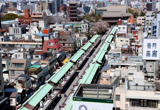 April 6, 2020, Tokyo, Japan - A few people walk on the Nakamise street at Tokyo s Asakusa district on Monday, April 6, 2020. Japanese Prime Minister Shinzo Abe is expecting to declare a state of emergency over the coronavirus in Japan.  (125086249)