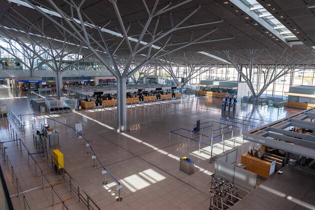 Stuttgart theme photo, stock photo, Stuttgart Airport, closed due to Corona, 06 04 2020 Counter area closed, theme photo, stock photo, Stuttgart Airport, closed due to Corona, 06 04 2020, Copyright: xEibner-Pressefoto SaschaxWaltherx EP_swa