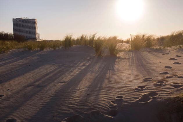 The almost empty Baltic Sea beach in Warnemünde in sunny spring weather Because of the danger of infection with the coronavirus, all shops and hotel facilities in the Baltic Sea resorts have closed Rostock Waenemünde Copyright: FrankxHormannx xnordlicht