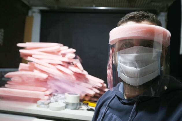 (200406) -- ALGIERS, April 6, 2020 -- An Algerian man shows a self-made face shield which they want to donate to local hospitals, in Algiers, Algeria, April 6, 2020. Algeria on Monday reported 103 new cases of COVID-19 and 21 new deaths, bringing the total number of confirmed cases to 1,423 and the death toll to 173. ALGERIA-ALGIERS-SELF-MADE FACE SHIELDS-DONATION huangxling 