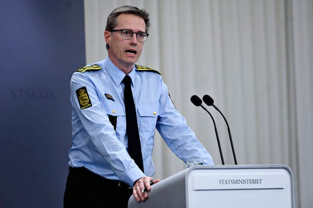State Police Chief of the National Police Thorkild Fogde, as Prime Minister Mette Frederiksen S holds press conference on COVID 19 in Denmark in the Mirror Room of the Prime Ministers Office on Monday, April 6, 2020, Copenhagen Denmark,  Copyright: PhilipxDavali PhilipxDavalix cop222 spdk20200406-230609-L