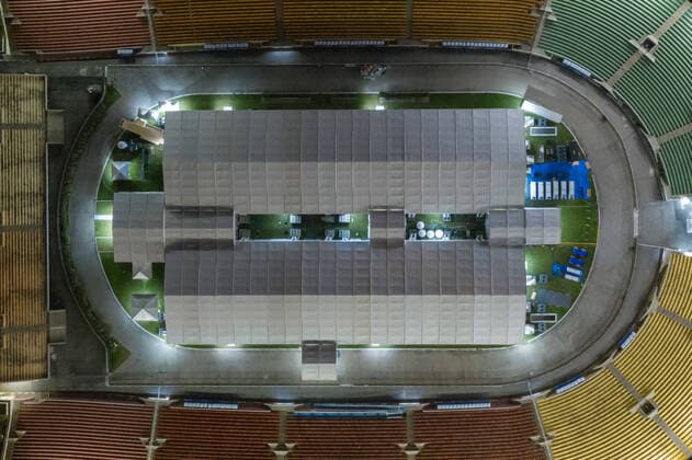SÃO PAULO, SP - 06.04.2020: FIELD HOSPITAL IN PACAEMBU - Drone photos, taken from the field hospital at the Pacaembu stadium, created for the Covid-19 crisis, in São Paulo, SP. x1902077x  AndrexChaco