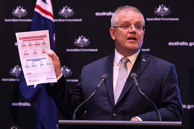 SCOTT MORRISON CORONAVIRUS UPDATE, Australian Prime Minister Scott Morrison speaks to the media during a press conference at Parliament House in Canberra, Tuesday, April 7, 2020. ( NO ARCHIVING, EDITORIAL USE ONLY, NO USE IN BOOKS WITHOUT CONSENT CANBERRA ACT AUSTRALIA  Copyright: xLUKASxCOCHx 20200407001462129056