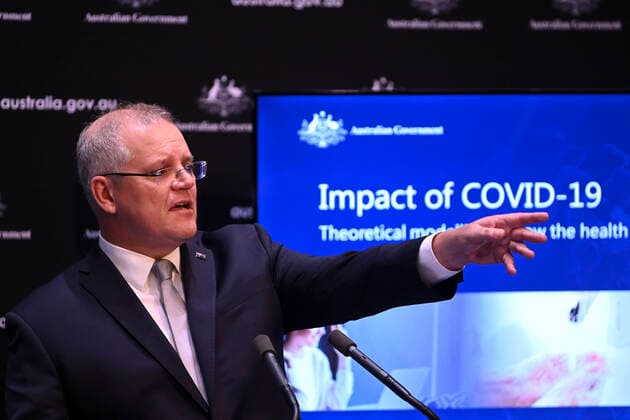 SCOTT MORRISON CORONAVIRUS UPDATE, Australian Prime Minister Scott Morrison speaks to the media during a press conference at Parliament House in Canberra, Tuesday, April 7, 2020. ( NO ARCHIVING, EDITORIAL USE ONLY, NO USE IN BOOKS WITHOUT CONSENT CANBERRA ACT AUSTRALIA  Copyright: xLUKASxCOCHx 20200407001462130011