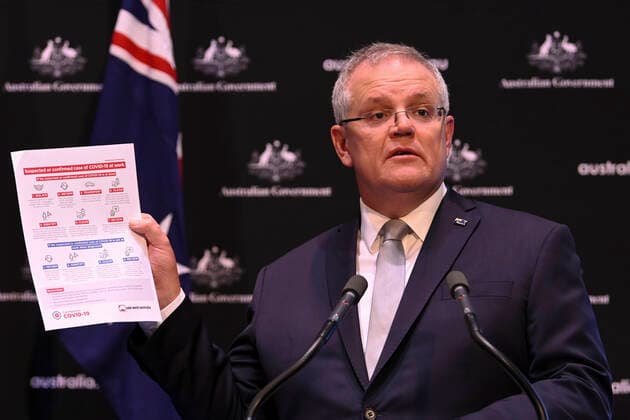 SCOTT MORRISON CORONAVIRUS UPDATE, Australian Prime Minister Scott Morrison speaks to the media during a press conference at Parliament House in Canberra, Tuesday, April 7, 2020. ( NO ARCHIVING, EDITORIAL USE ONLY, NO USE IN BOOKS WITHOUT CONSENT CANBERRA ACT AUSTRALIA  Copyright: xLUKASxCOCHx 20200407001462131908