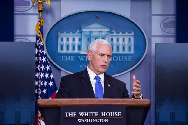 April 6, 2020, Washington, District of Columbia, USA: United States Vice President Mike Pence delivers remarks on the COVID-19 pandemic in the James S. Brady Press Briefing Room of the White House in Washington D.C., U.S. on Monday, April 6, 2020. The United States has now reached 10,000 deaths caused by the novel Coronavirus, as officials debate the effectiveness of hydroxychloroquine, a drug used to treat malaria, to also treat the Coronavirus. Credit: CNP Washington USA - ZUMAs152 20200406_zaa_s152_078 Copyright: xStefanixReynoldsx
