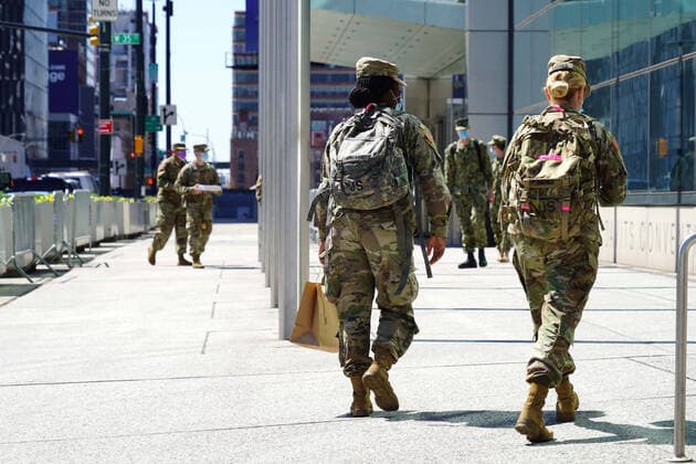 April 6, 2020, New York, New York, USA: Military and health care at the Javits Center on the first day Covid patients are to be admitted to the converted convention center,.The Jacob Javits Center,NYC.April 6, 2020.Photos by New York USA - ZUMAms4_ 20200406_zaf_ms4_007 Copyright: xSoniaxMoskowitzx