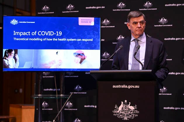 SCOTT MORRISON CORONAVIRUS UPDATE, Australian Prime Minister Scott Morrison speaks to the media during a press conference at Parliament House in Canberra, Tuesday, April 7, 2020. ( NO ARCHIVING, EDITORIAL USE ONLY, NO USE IN BOOKS WITHOUT CONSENT CANBERRA ACT AUSTRALIA  Copyright: xLUKASxCOCHx 20200407001462134185