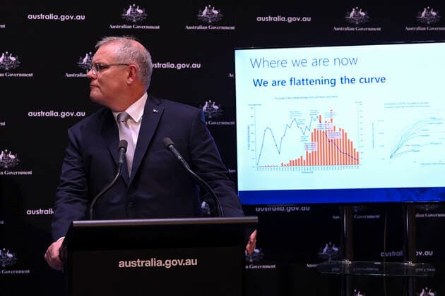 SCOTT MORRISON CORONAVIRUS UPDATE, Australian Prime Minister Scott Morrison speaks to the media during a press conference at Parliament House in Canberra, Tuesday, April 7, 2020. ( NO ARCHIVING, EDITORIAL USE ONLY, NO USE IN BOOKS WITHOUT CONSENT CANBERRA ACT AUSTRALIA  Copyright: xLUKASxCOCHx 20200407001462134489
