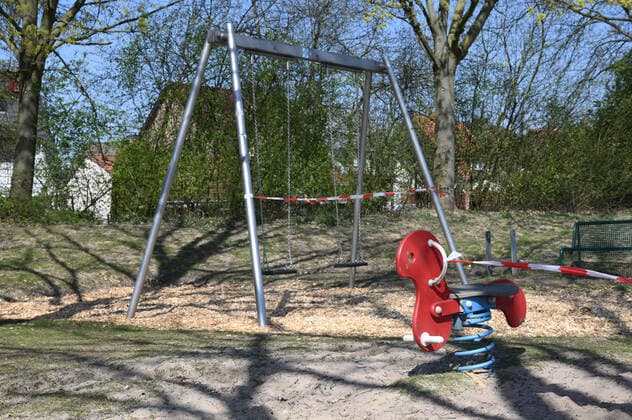 06 04 2020, , Childrens playground in Recklinghausen closed due to the corona epidemic, closed swing Recklinghausen North Rhine-Westphalia Germany Team2
