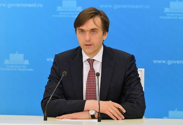 MOSCOW, RUSSIA - APRIL 7, 2020: Russia s Minister of Education, Sergei Kravtsov, gives a press briefing at the House of the Russian Government, during the pandemic of the novel coronavirus (COVID-19). Kravtsov has announced that the annual Unified State Exam (a series of exams for secondary school graduates) will not be cancelled this year. Since March 2020, Russian schools, universities and other educational institutions have transitioned to online learning. Alexander Astafyev POOL TASS  TS0D4A9C