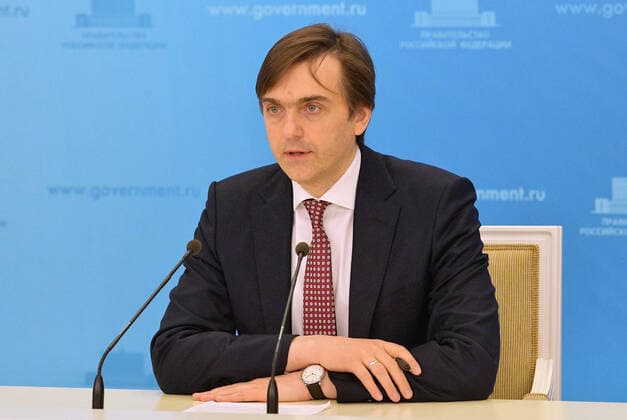 MOSCOW, RUSSIA - APRIL 7, 2020: Russia s Minister of Education, Sergei Kravtsov, gives a press briefing at the House of the Russian Government, during the pandemic of the novel coronavirus (COVID-19). Kravtsov has announced that the annual Unified State Exam (a series of exams for secondary school graduates) will not be cancelled this year. Since March 2020, Russian schools, universities and other educational institutions have transitioned to online learning. Alexander Astafyev POOL TASS  TS0D4A9D