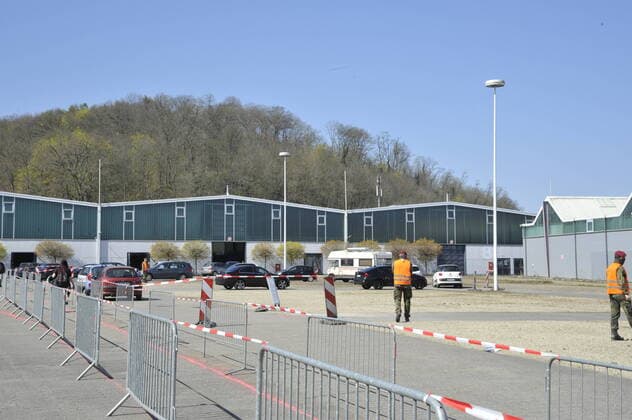Corona test station on the exhibition grounds in Saarbrücken Photographed on 06 04 2020 bub
