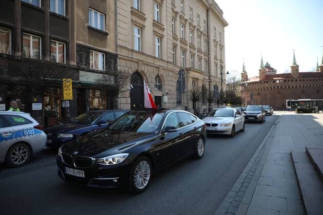 A car protest of the entrepreneurs in Krakow during the coronavirus outbreak A car protest of the entrepreneurs during the coronavirus outbreak on April 07, 2020 in Krakow, Poland. EN_01423820_0007 