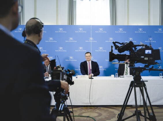 Federal Health Minister Jens Spahn CDU at a government press conference in the State Ministry of Baden Wuerttemberg in Stuttgart on 07 04 2020 Stuttgart Germany Copyright: xXanderxHeinl photothek.netx