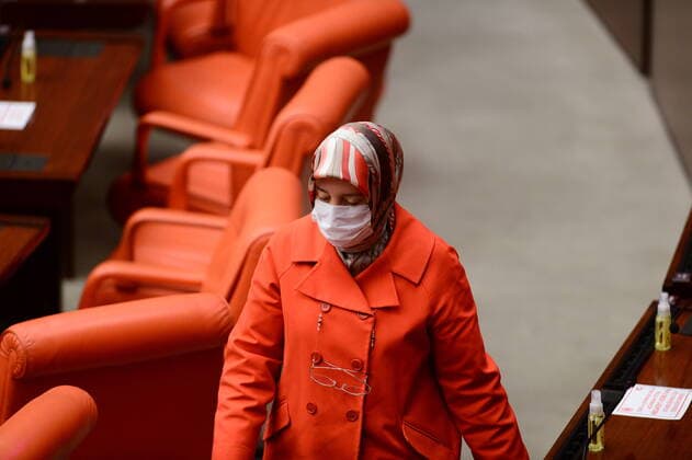 A Turkish parliament member wears protective masks in Ankara, Turkey, on 7 April 2020. Turkey has confirmed 649 death and 30,17 positive cases of the coronavirus infection in the country. ( Copyright: DepoxPhotos 16714714