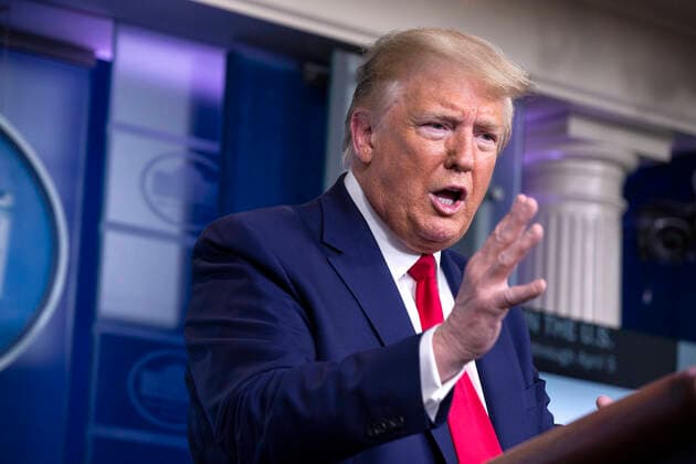 United States President Donald J. Trump, joined by members of the Coronavirus Task Force, delivers remarks on the COVID-19 pandemic in the James S. Brady Press Briefing Room of the White House in Washington D.C., U.S. on Monday, April 6, 2020. The United States has now reached 10,000 deaths caused by the novel Coronavirus, as officials debate the effectiveness of hydroxychloroquine, a drug used to treat malaria, to also treat the Coronavirus. Copyright: xStefanixReynoldsx xCNPx MediaPunchx