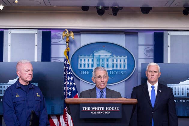 Anthony Fauci, director of the National Institute of Allergy and Infectious Diseases, joined by members of the Coronavirus Task Force, delivers remarks on the COVID-19 pandemic in the James S. Brady Press Briefing Room of the White House in Washington D.C., U.S. on Monday, April 6, 2020. The United States has now reached 10,000 deaths caused by the novel Coronavirus, as officials debate the effectiveness of hydroxychloroquine, a drug used to treat malaria, to also treat the Coronavirus. Copyright: xStefanixReynoldsx xCNPx MediaPunchx