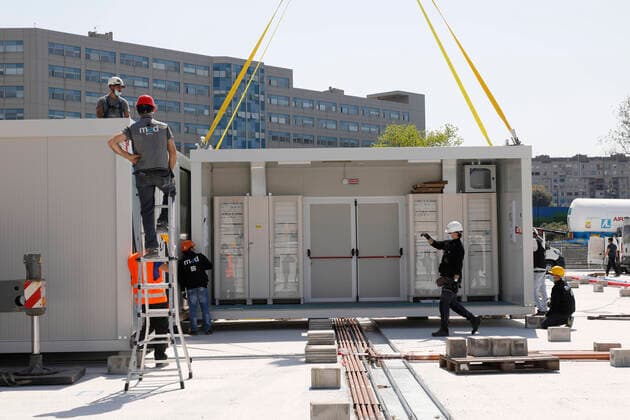 April 7, 2020, Naples, CAMPANIA, ITALY: 07 04 2020 Naples, 50 trucks containing medical equipment have arrived from Veneto for the preparation of the Ospedale del Mare in Ponticelli which will soon become a Covid center. All the material was purchased from the Campania Region. Naples ITALY - ZUMAs236 20200407_zap_s236_024 Copyright: xFabioxSassox