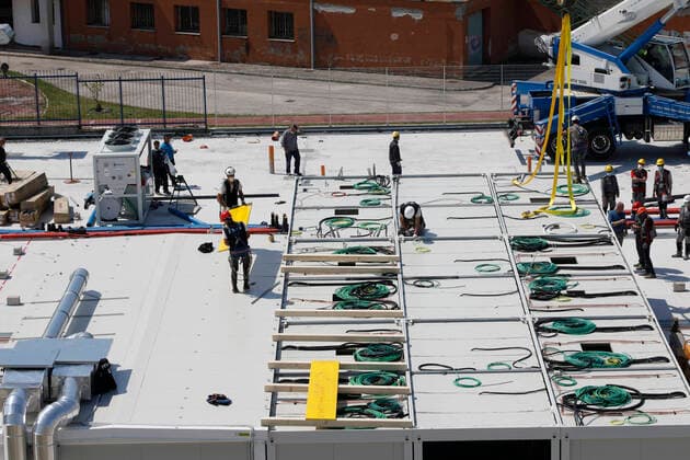 April 7, 2020, Naples, CAMPANIA, ITALY: 07 04 2020 Naples, 50 trucks containing medical equipment have arrived from Veneto for the preparation of the Ospedale del Mare in Ponticelli which will soon become a Covid center. All the material was purchased from the Campania Region. Naples ITALY - ZUMAs236 20200407_zap_s236_035 Copyright: xFabioxSassox