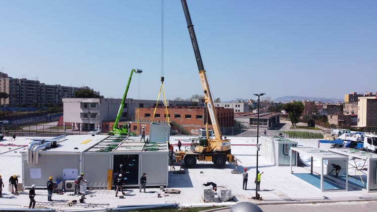 April 7, 2020, Naples, CAMPANIA, ITALY: 07 04 2020 Naples, 50 trucks containing medical equipment have arrived from Veneto for the preparation of the Ospedale del Mare in Ponticelli which will soon become a Covid center. All the material was purchased from the Campania Region. Naples ITALY - ZUMAs236 20200407_zap_s236_057 Copyright: xFabioxSassox