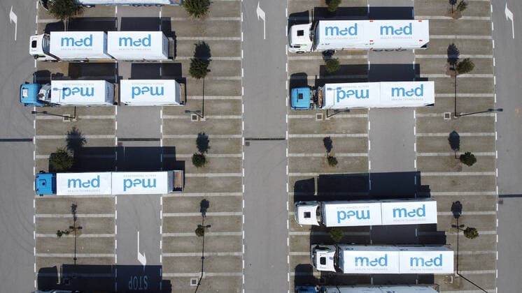 April 7, 2020, Naples, CAMPANIA, ITALY: 07 04 2020 Naples, 50 trucks containing medical equipment have arrived from Veneto for the preparation of the Ospedale del Mare in Ponticelli which will soon become a Covid center. All the material was purchased from the Campania Region. Naples ITALY - ZUMAs236 20200407_zap_s236_059 Copyright: xFabioxSassox
