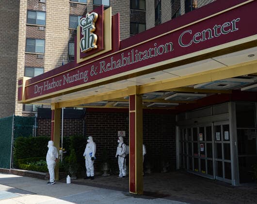 April 7, 2020, New York Queens, USA: Workers Disinfecting the Dry Harbor Nursing & Habitation Center. The COVID-19 death toll in the NYC is 3,324 and 72,324 confirmed cases. 04 07 20. New York Queens New York Queens USA - ZUMAs252 20200407_znp_s252_034 Copyright: xMarcusxSantosx