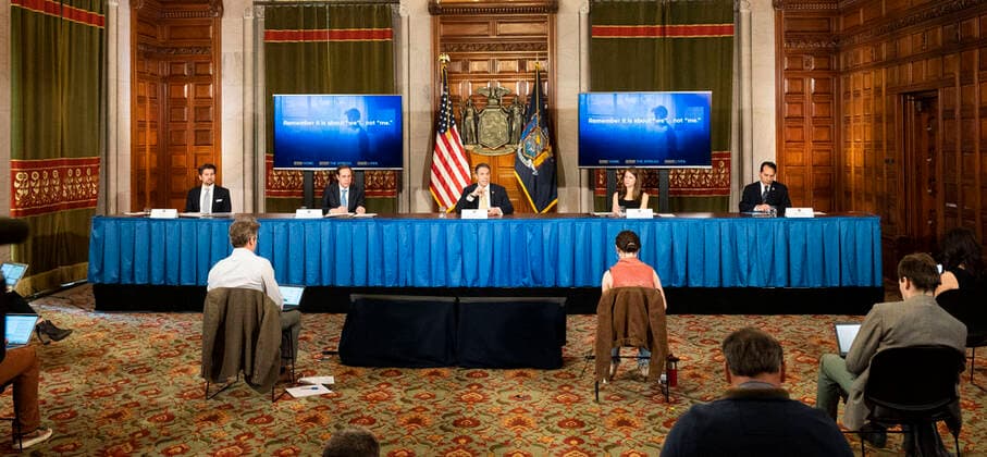 April 7, 2020, Albany, NY, U.S: April 7, 2020 - Albany, NY, United States: New York Governor ANDREW CUOMO (D) speaking at a press Conference at the State Capitol. Albany U.S. - ZUMAb161 20200407_zap_b161_012 Copyright: xMichaelxBrochsteinx