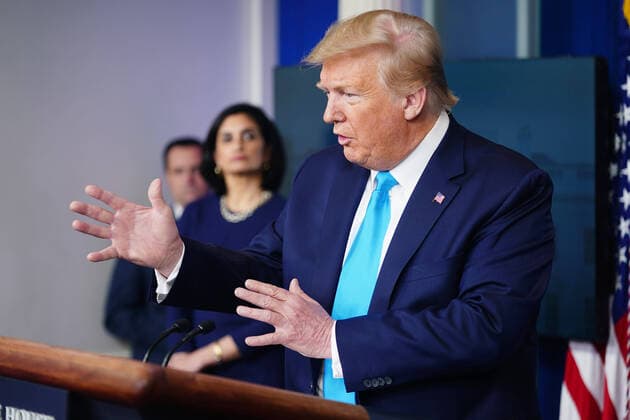 April 7, 2020, Washington, District of Columbia, USA: United States President Donald J. Trump, joined by members of the Coronavirus Task Force, delivers remarks on the COVID-19 pandemic in the James S. Brady Press Briefing Room of the White House in Washington, DC, USA, 07 April 2020 Washington USA - ZUMAs152 20200407_zaa_s152_053 Copyright: xJimxLoscalzox