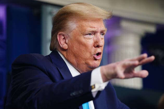 President Donald J. Trump, joined by members of the Coronavirus Task Force, delivers remarks on the COVID-19 pandemic in the James S. Brady Press Briefing Room of the White House in Washington, D.C. on Tuesday, April 6, 2020.  WAX20200407935 JIMxLOxSCALZO