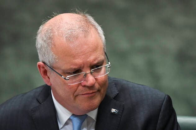 QUESTION TIME, Australian Prime Minister Scott Morrison reacts during House of Representatives Question Time at Parliament House in Canberra, Wednesday, April 8, 2020. ( NO ARCHIVING, EDITORIAL USE ONLY, NO USE IN BOOKS WITHOUT CONSENT CANBERRA ACT AUSTRALIA  Copyright: xLUKASxCOCHx 20200408001462315696