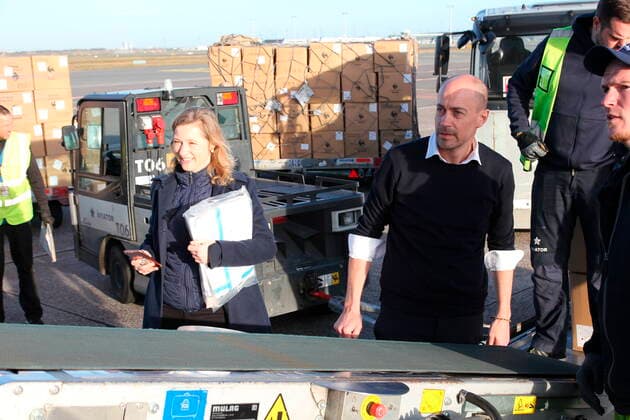 Health Minister Magnus Heunicke S and President of the Capital Region Sophie Haestorp Andersen S were present to receive the many boxes An Antonov AN 124 cargo plane with defense eq  Copyright: KevinxArildtoftx xKoebenhavnsxLux cop107 spdk20200408-113113-L