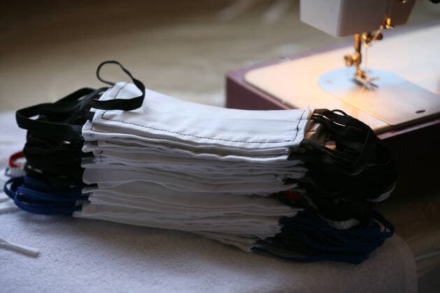 SOCHI, RUSSIA - APRIL 8, 2020: Face masks sewn by the Barsegyan family. The Barsegyans receive materials from the Sochi city hall, sew face masks and give them to volunteers and healthcare workers attending patients under quarantine. Dmitry Feoktistov TASS  TS0D4DA9