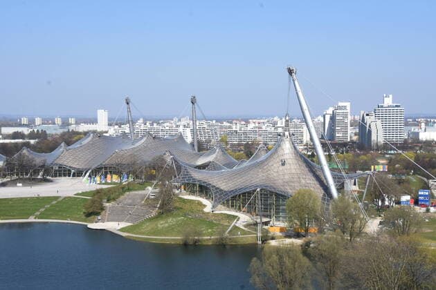 Olympic Lake and Olympic Hall in the Olympic Park Munich 08 04 20 Munich