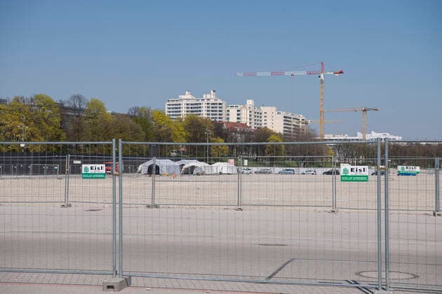 Munich, Theresienwiese with tents for the Corana quick test