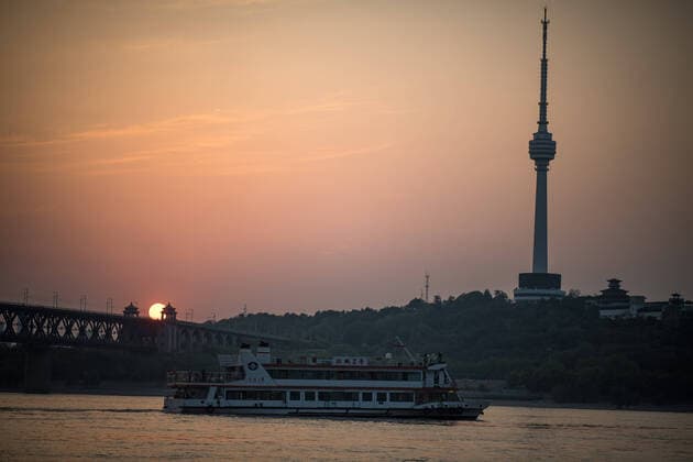(200408) -- WUHAN, April 8, 2020 -- Photo taken on April 8, 2020 shows a ferry sailing in Wuhan, central China s Hubei Province. Wuhan restored its operation of ferries from Wednesday, with the Wuhan Yangtze River ferry company having reopened its two ship routes. Wuhan, the megacity in central China, lifted outbound travel restrictions from Wednesday after almost 11 weeks of lockdown to stem the spread of COVID-19. ) CHINA-HUBEI-WUHAN-FERRY-RESTORATION (CN) XiaoxYijiu 