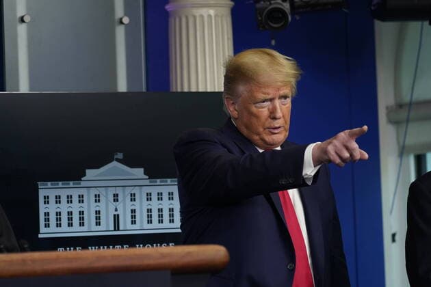 United States President Donald Trump participates in a news briefing with members of the Coronavirus Task Force at the White House on Wednesday, April 8, 2020 in Washington DC.  WAX20200408906 CHRISxKLEPONIS