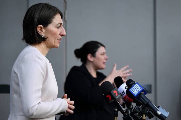 GLADYS BEREJIKLIAN CORONAVIRUS PRESSER, NSW Premier Gladys Berejiklian speaks to the media during a press conference in Sydney, Thursday, April 9, 2020. NSW has recorded its lowest daily rise in coronavirus cases in more than three weeks as detectives seize evidence from the ill-fated Ruby Princess cruise ship. ( NO ARCHIVING, EDITORIAL USE ONLY, NO USE IN BOOKS WITHOUT CONSENT SYDNEY NSW AUSTRALIA  Copyright: xJOELxCARRETTx 20200409001462528573