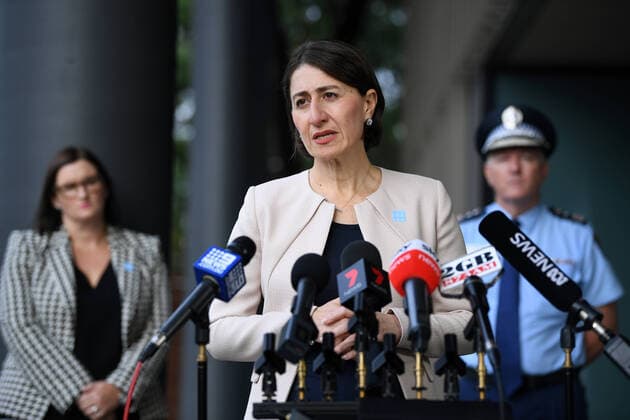 GLADYS BEREJIKLIAN CORONAVIRUS PRESSER, NSW Premier Gladys Berejiklian speaks to the media during a press conference in Sydney, Thursday, April 9, 2020. NSW has recorded its lowest daily rise in coronavirus cases in more than three weeks as detectives seize evidence from the ill-fated Ruby Princess cruise ship. ( NO ARCHIVING, EDITORIAL USE ONLY, NO USE IN BOOKS WITHOUT CONSENT SYDNEY NSW AUSTRALIA  Copyright: xJOELxCARRETTx 20200409001462528613