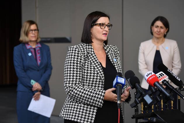 GLADYS BEREJIKLIAN CORONAVIRUS PRESSER, Minister for Education Sarah Mitchell speaks to the media during a press conference in Sydney, Thursday, April 9, 2020. NSW has recorded its lowest daily rise in coronavirus cases in more than three weeks as detectives seize evidence from the ill-fated Ruby Princess cruise ship. ( NO ARCHIVING, EDITORIAL USE ONLY, NO USE IN BOOKS WITHOUT CONSENT SYDNEY NSW AUSTRALIA  Copyright: xJOELxCARRETTx 20200409001462531183
